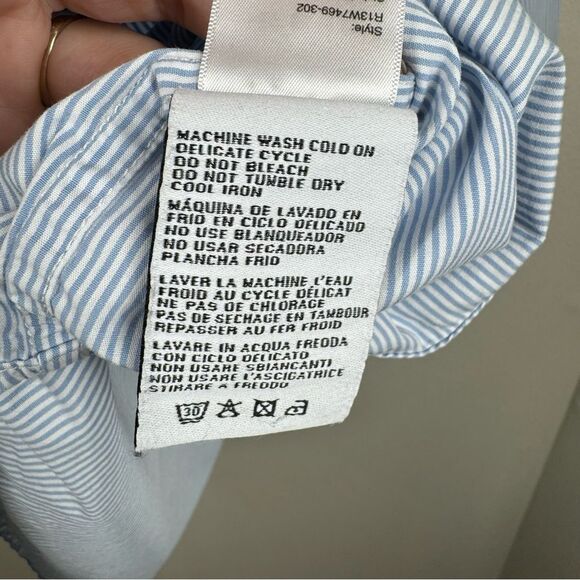 R13 Oversized Drop Neck Oxford Shirt Oversized Button Up Blue Stripe Size Large - Picture 8 of 10